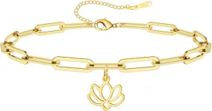 Dreamtimes Lotus Flower Anklets for Women Dainty Beach Anklet Jewelry Stainless Steel Adjustable Foot Chain Lotus Jewelry