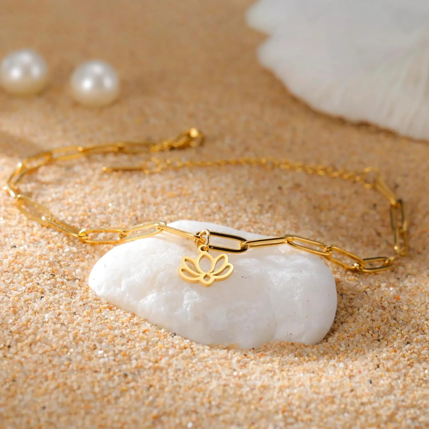 Dreamtimes Lotus Flower Anklets for Women Dainty Beach Anklet Jewelry Stainless Steel Adjustable Foot Chain Lotus Jewelry