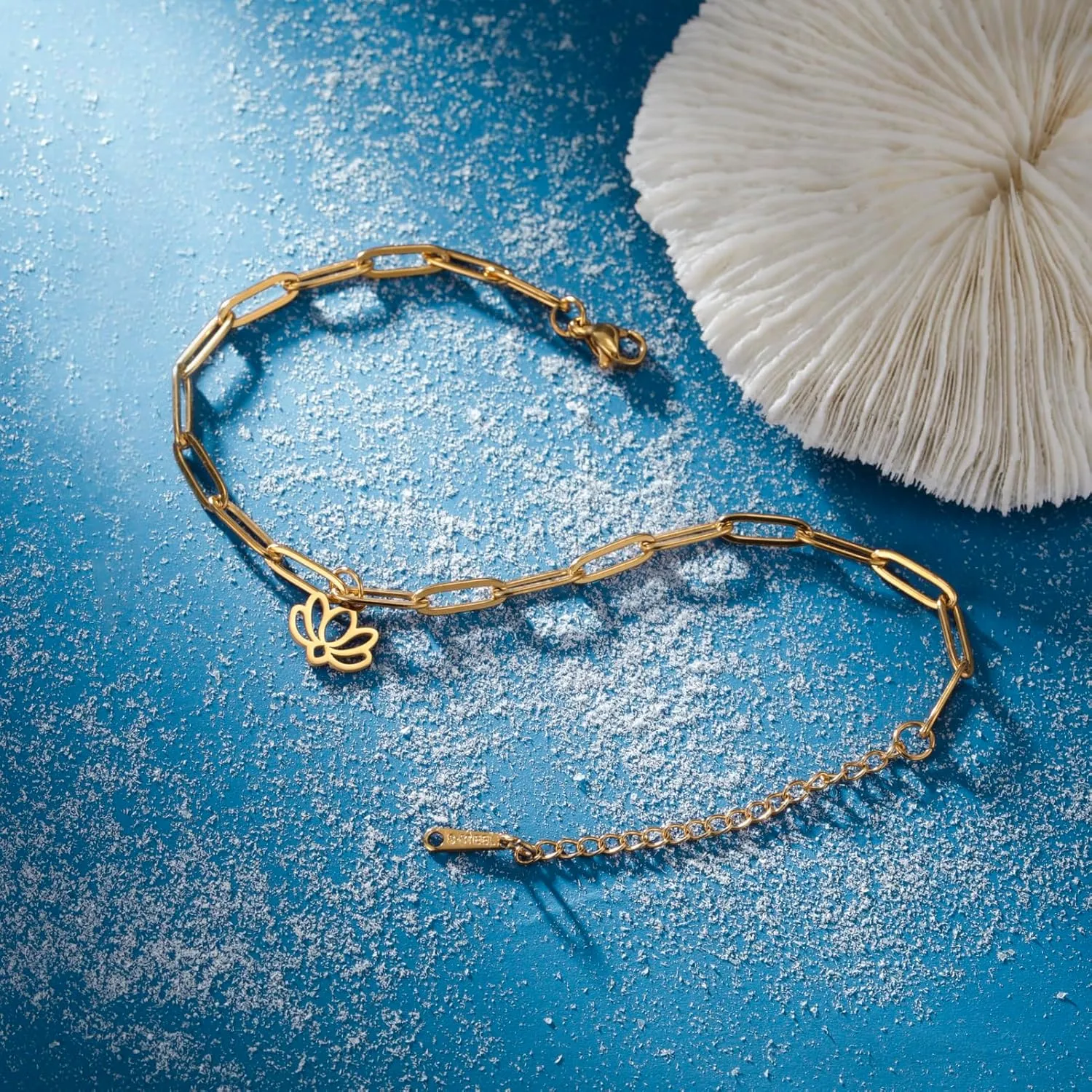 Dreamtimes Lotus Flower Anklets for Women Dainty Beach Anklet Jewelry Stainless Steel Adjustable Foot Chain Lotus Jewelry