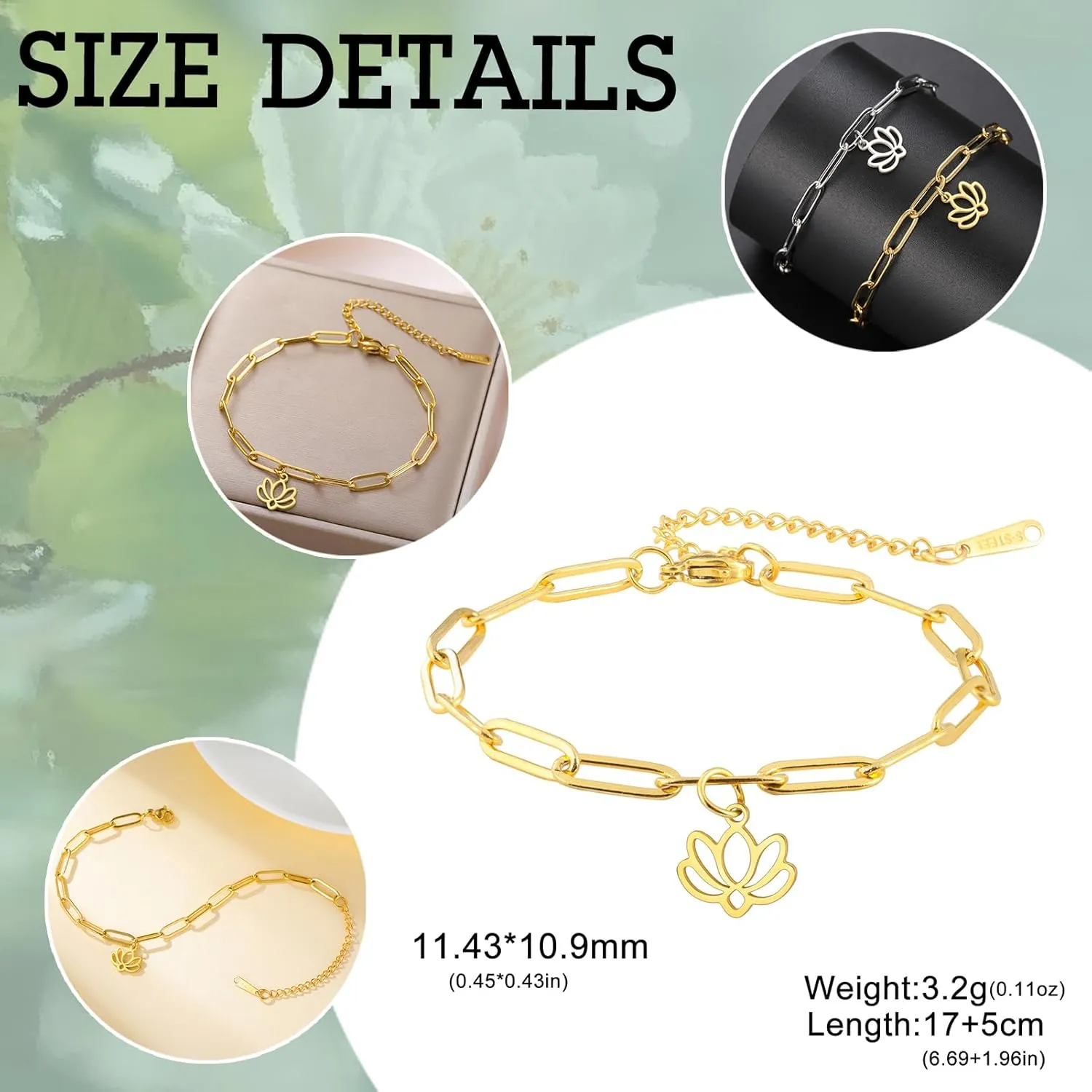 Dreamtimes Lotus Flower Anklets for Women Dainty Beach Anklet Jewelry Stainless Steel Adjustable Foot Chain Lotus Jewelry