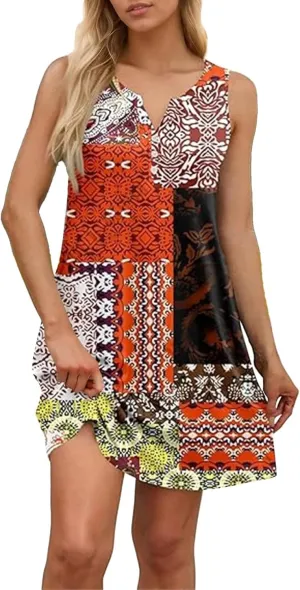 Dresses for Women Casual Summer Sleeveless Sundresses Boho Beach Dress Loose V Neck Swimsuit Coverup with Pockets