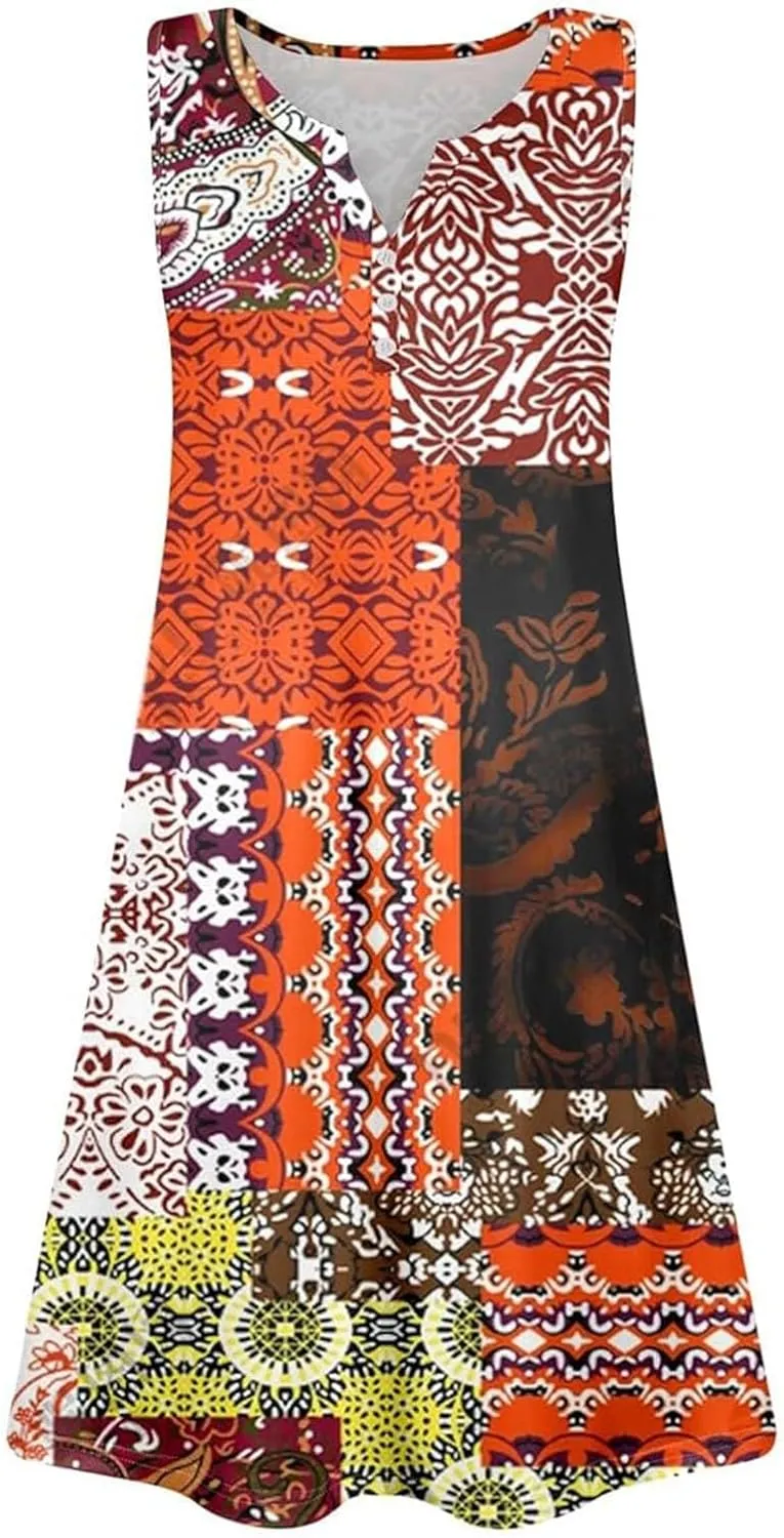 Dresses for Women Casual Summer Sleeveless Sundresses Boho Beach Dress Loose V Neck Swimsuit Coverup with Pockets