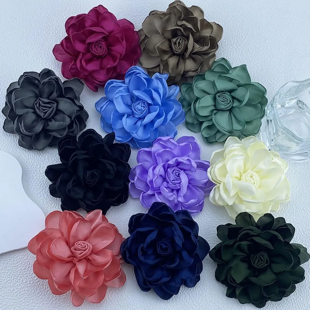Dual Use Fabric Rose Flower Brooch Hairpin Dainty Satin Camellia Flower Hairpin Brooch Dual Purpose Large Flower Pin Ceremony Party Prom Banquet Suit Wedding Dress Accessories