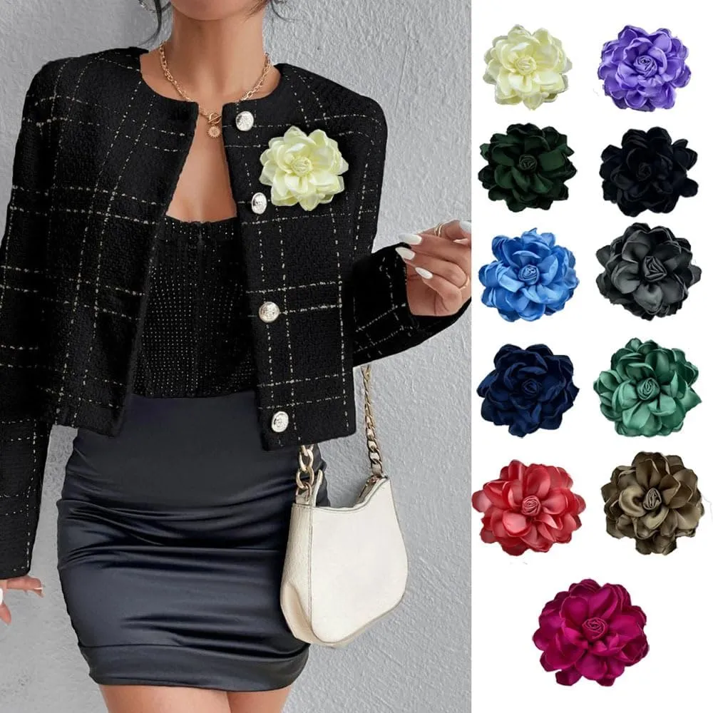 Dual Use Fabric Rose Flower Brooch Hairpin Dainty Satin Camellia Flower Hairpin Brooch Dual Purpose Large Flower Pin Ceremony Party Prom Banquet Suit Wedding Dress Accessories
