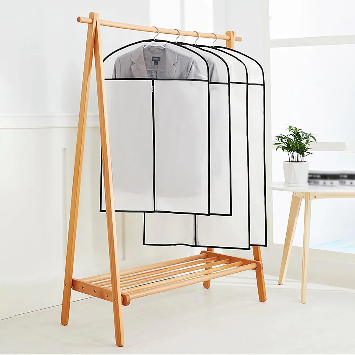 Durable Garment Bags for Hanging Clothes, Garmet Bag with Clear Window, Clothes Garment Bags for Storage, for Suits, Jackets, Dresses(Beige,43.3in/110cm)