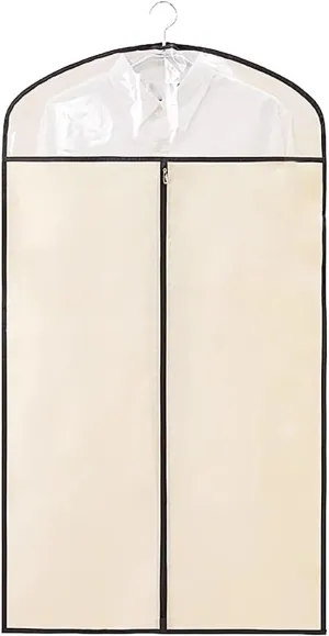 Durable Garment Bags for Hanging Clothes, Garmet Bag with Clear Window, Clothes Garment Bags for Storage, for Suits, Jackets, Dresses(Beige,43.3in/110cm)