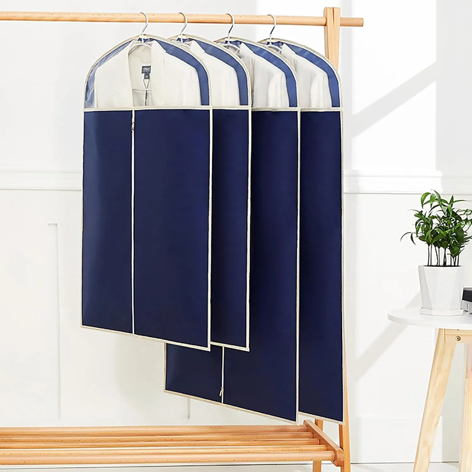 Durable Garment Bags for Hanging Clothes, Garmet Bag with Clear Window, Clothes Garment Bags for Storage, for Suits, Jackets, Dresses(Beige,43.3in/110cm)