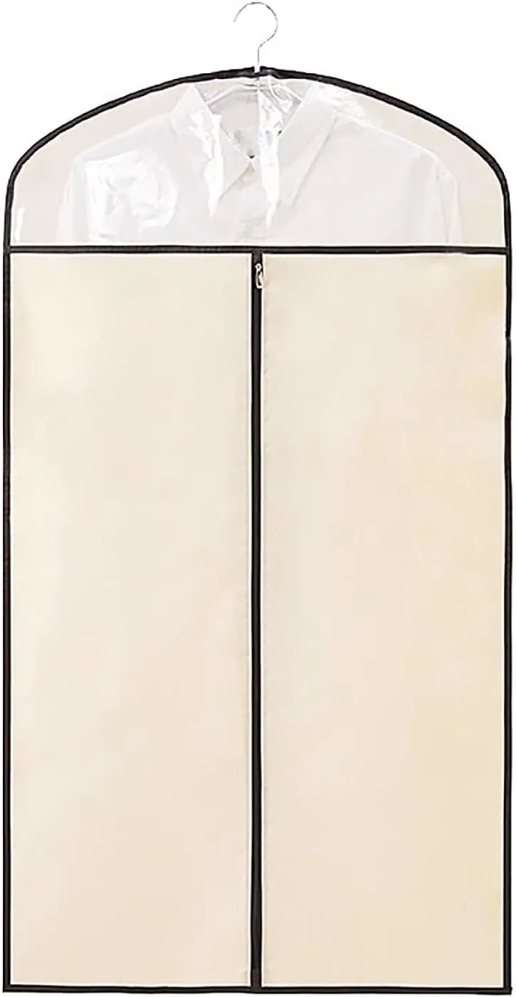 Durable Garment Bags for Hanging Clothes, Garmet Bag with Clear Window, Clothes Garment Bags for Storage, for Suits, Jackets, Dresses(Beige,43.3in/110cm)