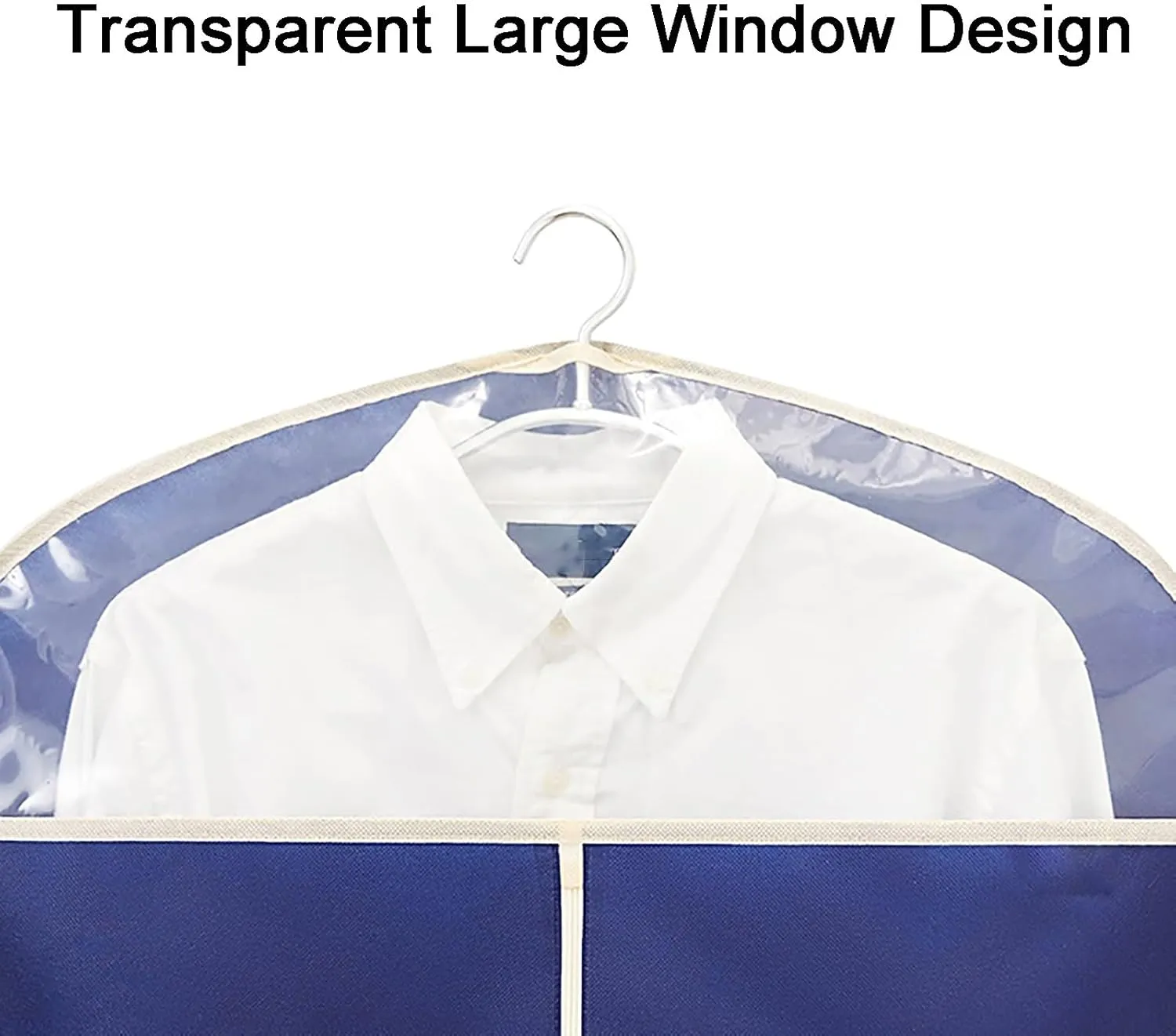 Durable Garment Bags for Hanging Clothes, Garmet Bag with Clear Window, Clothes Garment Bags for Storage, for Suits, Jackets, Dresses(Beige,43.3in/110cm)