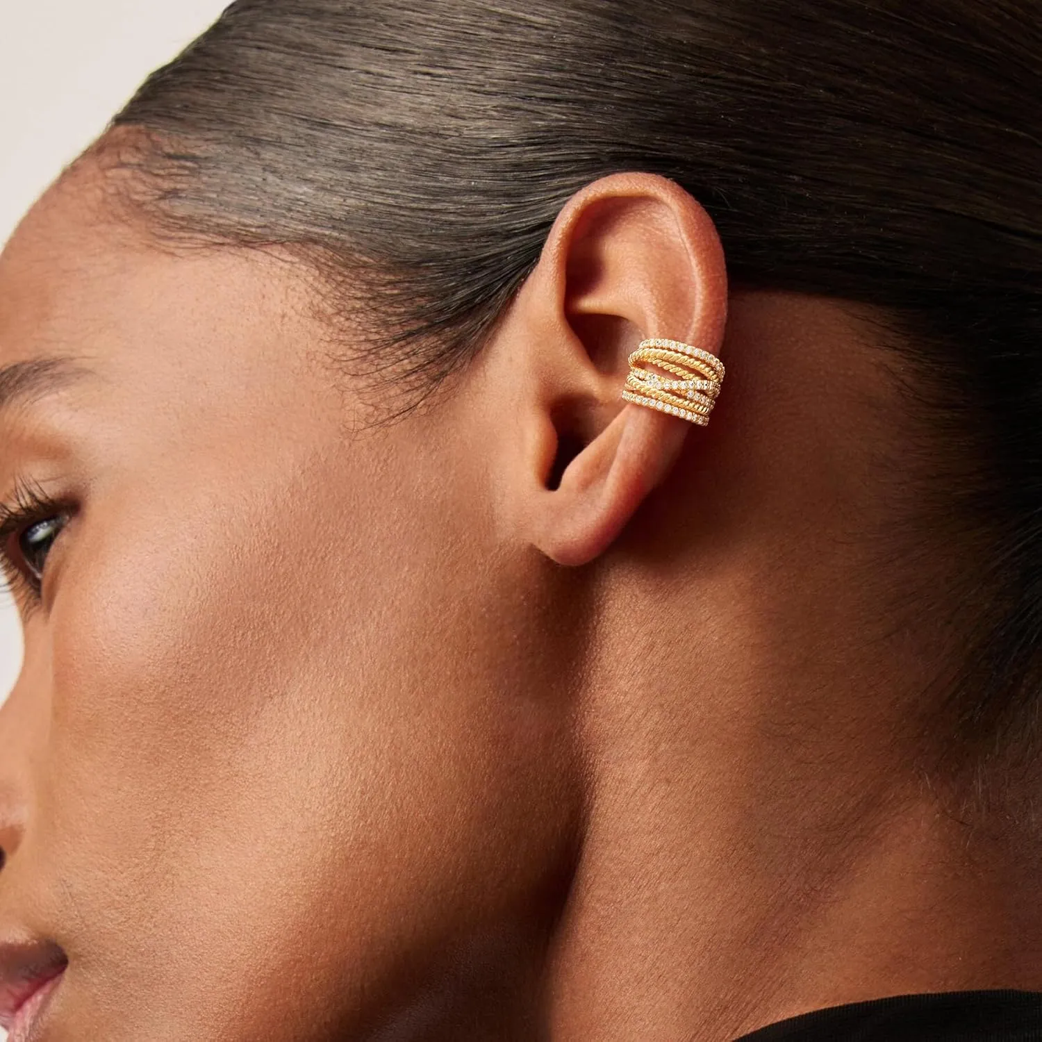 Ear Cuff Earrings for Women 14K Gold Plated Cubic Zirconia Sparkling Trendy Huggie Ear Cuffs Non Piercing | Clip On Cartilage | Single