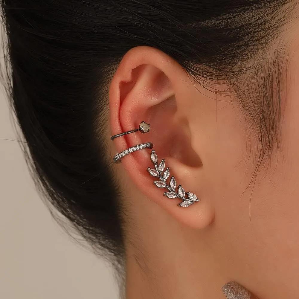 Ear Cuff Earrings for Women Ear Cuff No Pierced Earrings Leaf Ear Cuff Adjustable Sparkling Circle Ear Clip CZ Styles for Daughter Fake Earrings for Girls Birthday Valentine's Day Gifts