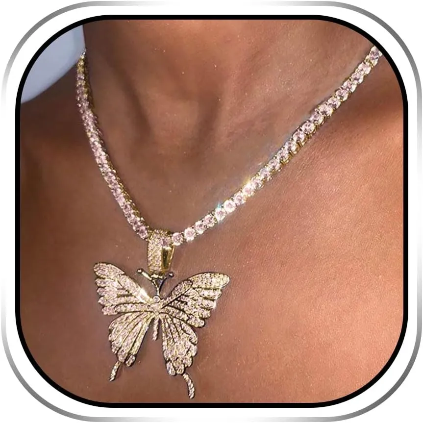 EARENT Butterfly Choker Necklace Bling Big Rhinestone Neck Jewelry for Women