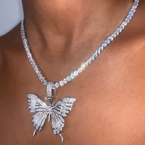 EARENT Butterfly Choker Necklace Bling Big Rhinestone Neck Jewelry for Women