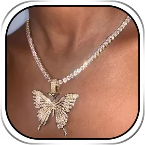 EARENT Butterfly Choker Necklace Bling Big Rhinestone Neck Jewelry for Women