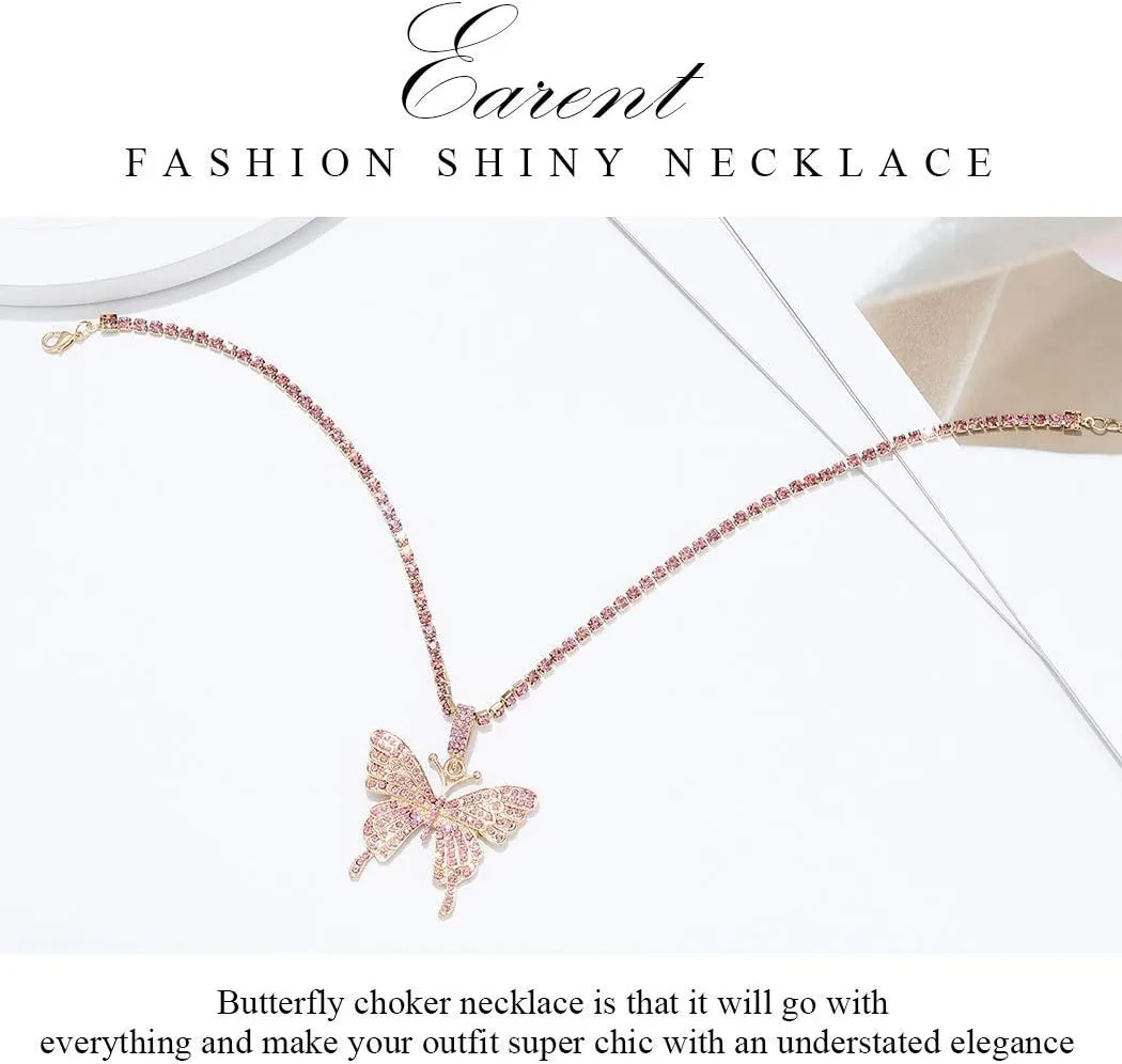 EARENT Butterfly Choker Necklace Bling Big Rhinestone Neck Jewelry for Women