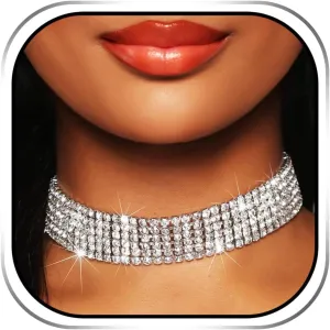 EARENT Vintage Layered Crystal Choker Necklace Silver Rhinestone Necklaces Chain Fashion Jewerly for Women