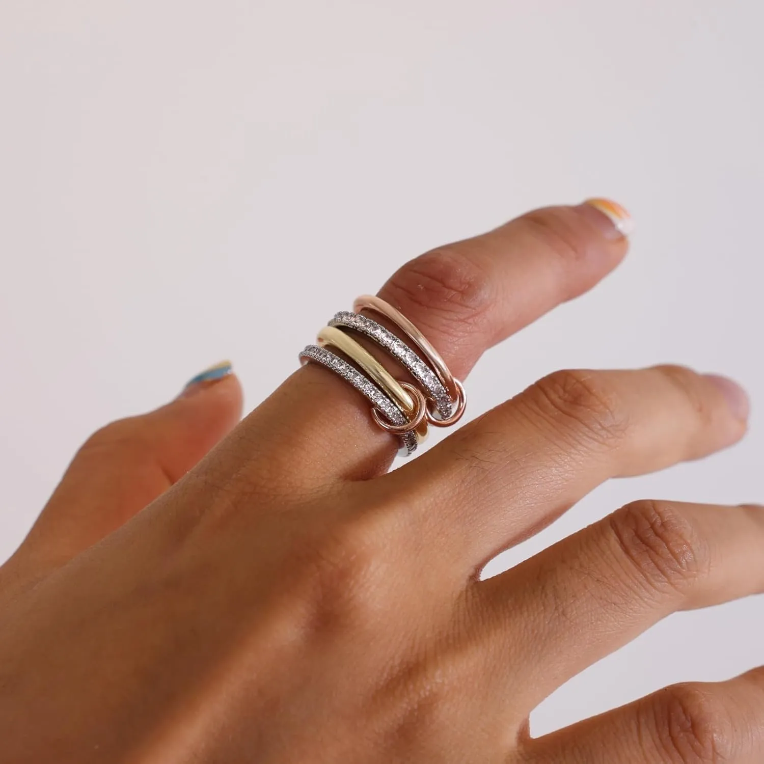 Elegant Gold Stackable Rings for Women - Non Tarnish Tri Color Rings Set, Perfect for Everyday Wear Ring Band, Fashion Jewelry with CZ, Ideal Promise Rings Gift for Her