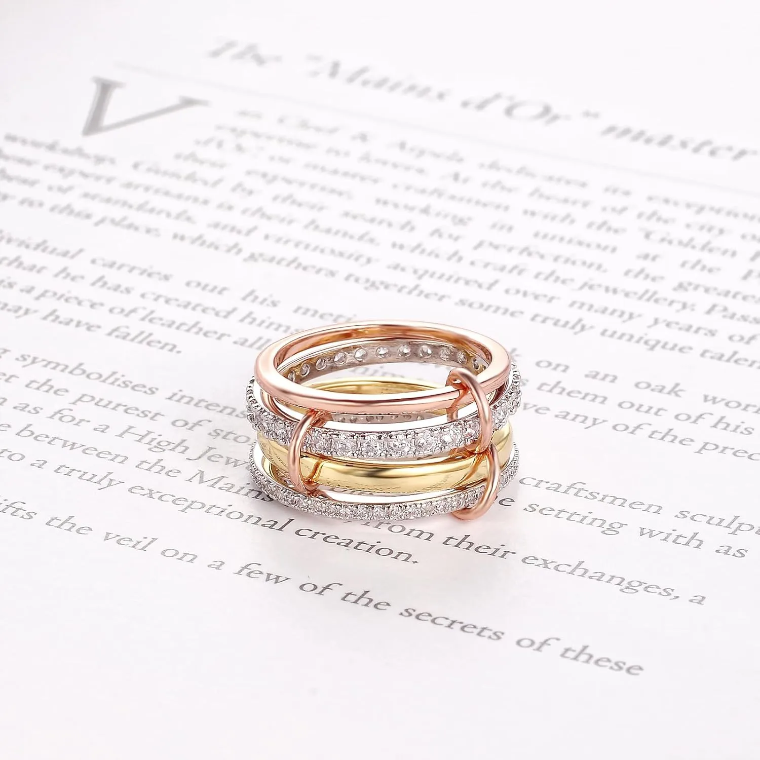 Elegant Gold Stackable Rings for Women - Non Tarnish Tri Color Rings Set, Perfect for Everyday Wear Ring Band, Fashion Jewelry with CZ, Ideal Promise Rings Gift for Her