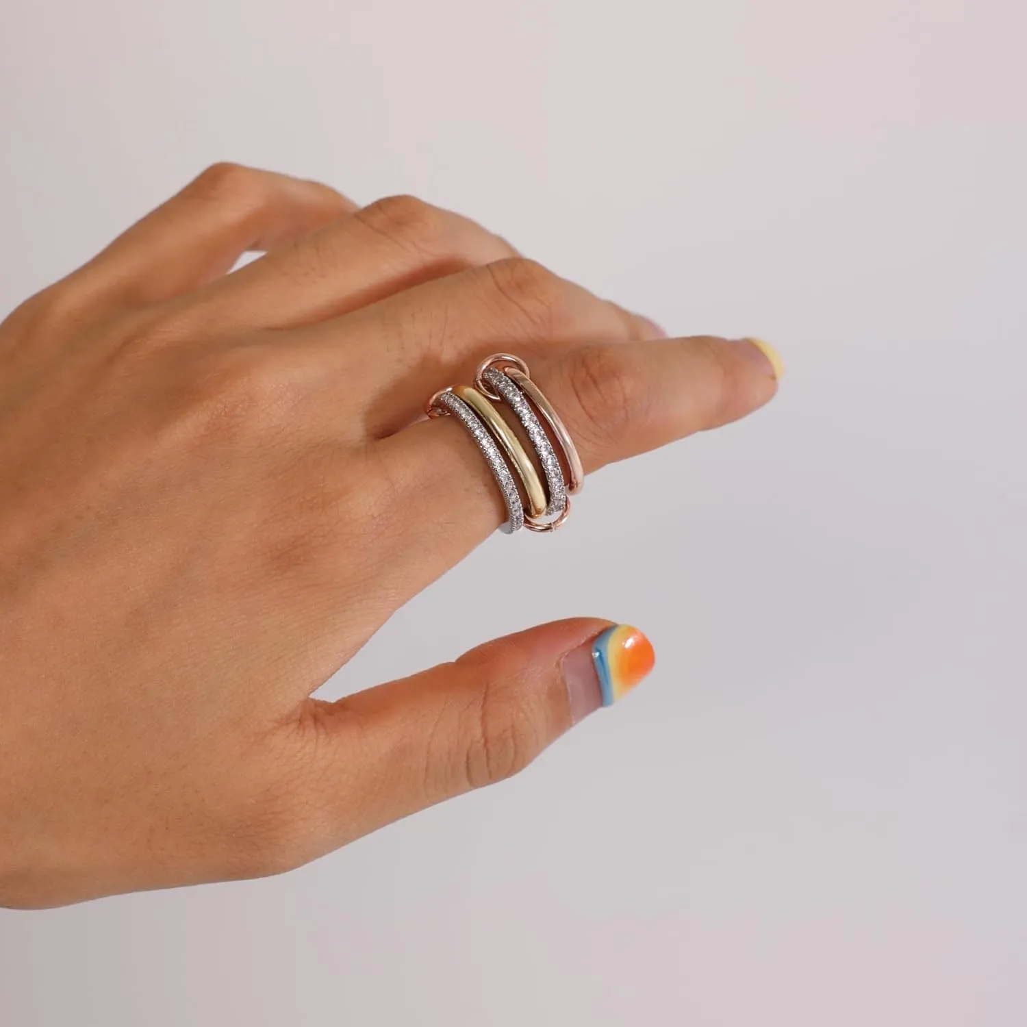 Elegant Gold Stackable Rings for Women - Non Tarnish Tri Color Rings Set, Perfect for Everyday Wear Ring Band, Fashion Jewelry with CZ, Ideal Promise Rings Gift for Her