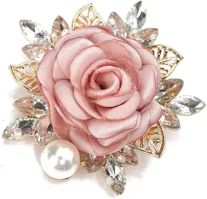 Elegant Rose Flower Brooch Pin for Women Men Wedding Party Gentleman's Essentials Handmade Crystal Pearl Fabric Flower Lapel Pin Dress Suit Accessories Boutonniere Ideas Gift