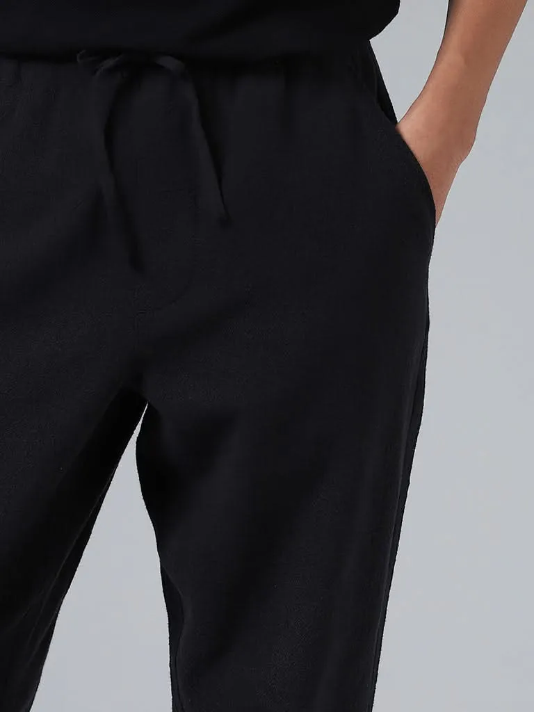 ETA Mens Slim-fit Mid-Rise Black Chinos for a Sleek Look