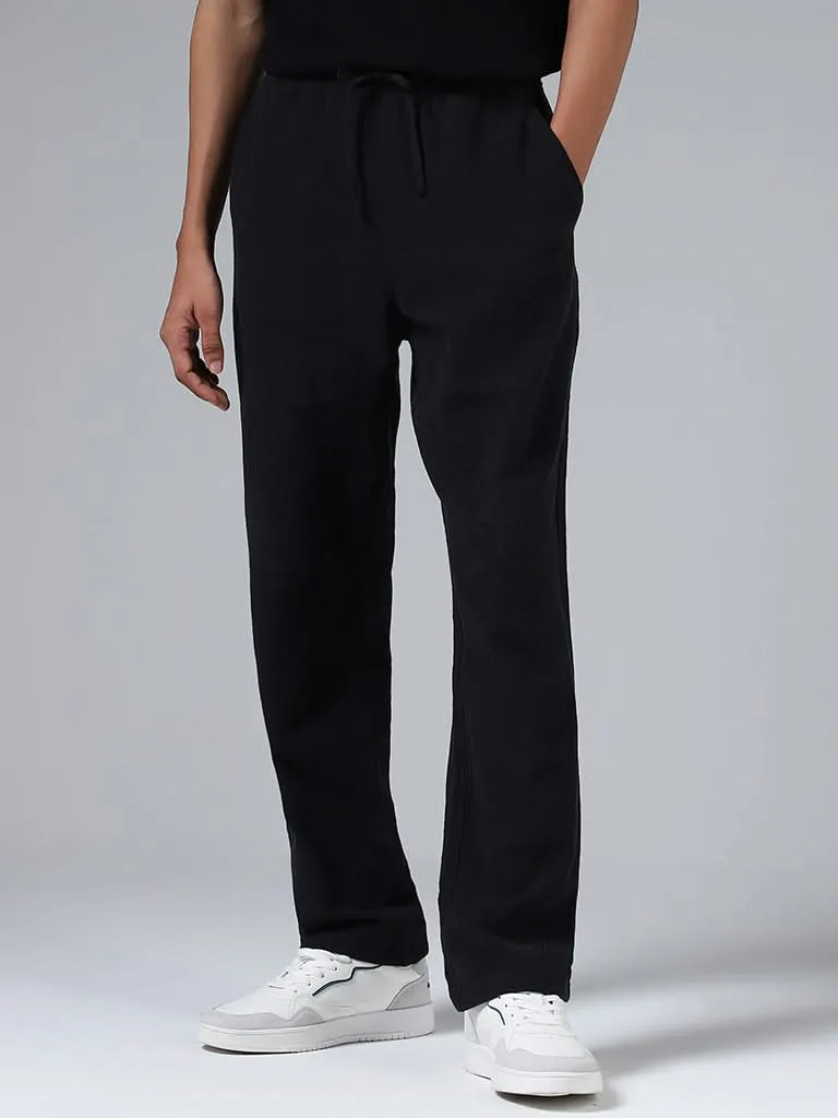ETA Mens Slim-fit Mid-Rise Black Chinos for a Sleek Look
