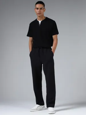 ETA Mens Slim-fit Mid-Rise Black Chinos for a Sleek Look