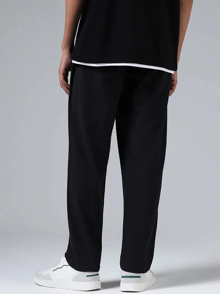 ETA Mens Slim-fit Mid-Rise Black Chinos for a Sleek Look