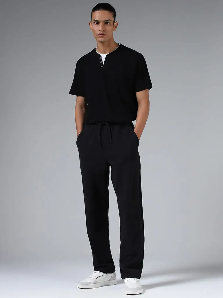ETA Mens Slim-fit Mid-Rise Black Chinos for a Sleek Look