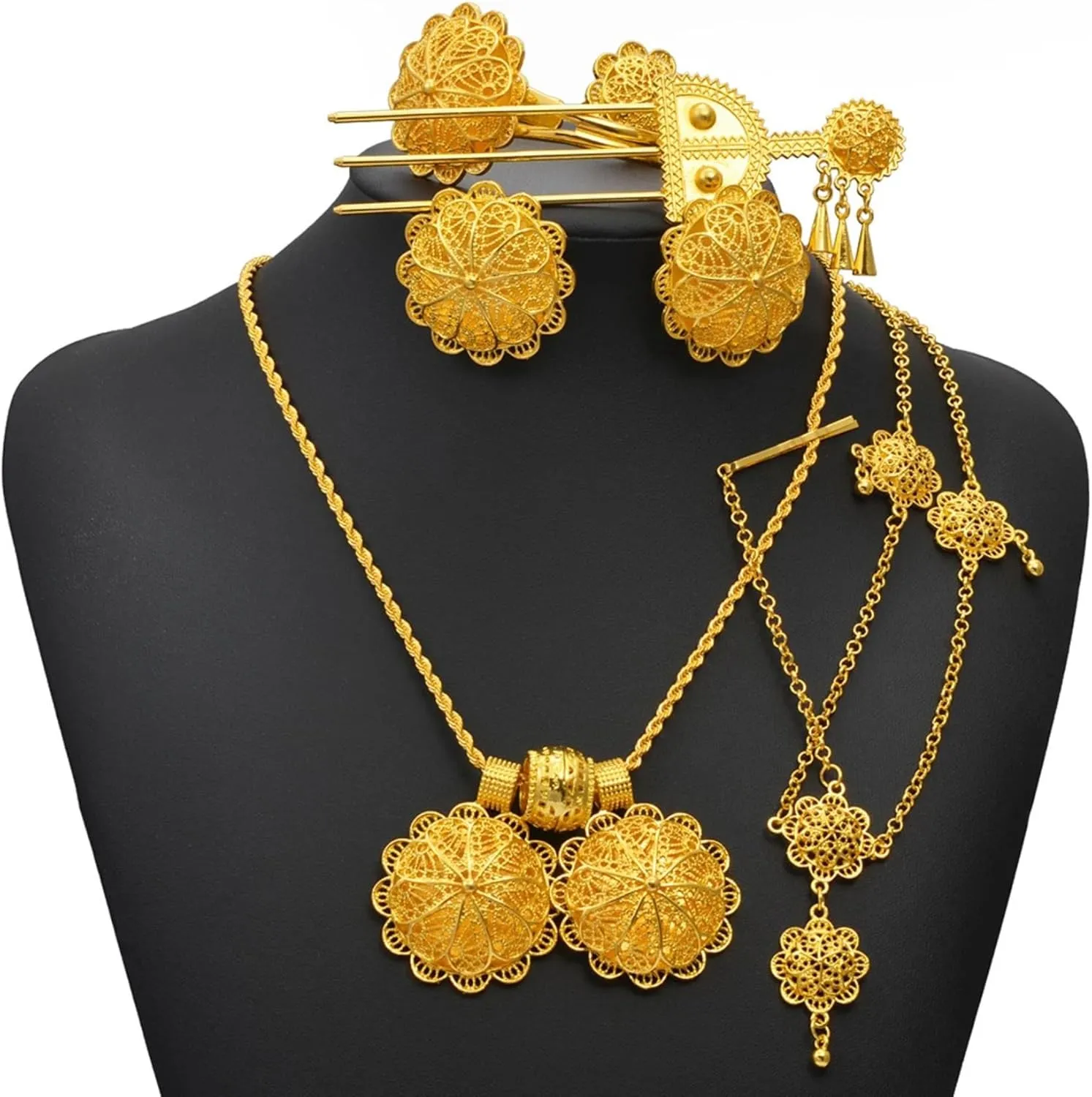 Ethiopian Jewelry for Women Set, Eritrean Jewelry Sets, Ethiopian Jewelry Sets Necklaces Earrings Rings Bracelets Hairpins Head Chains African Eritrean Wedding Gifts