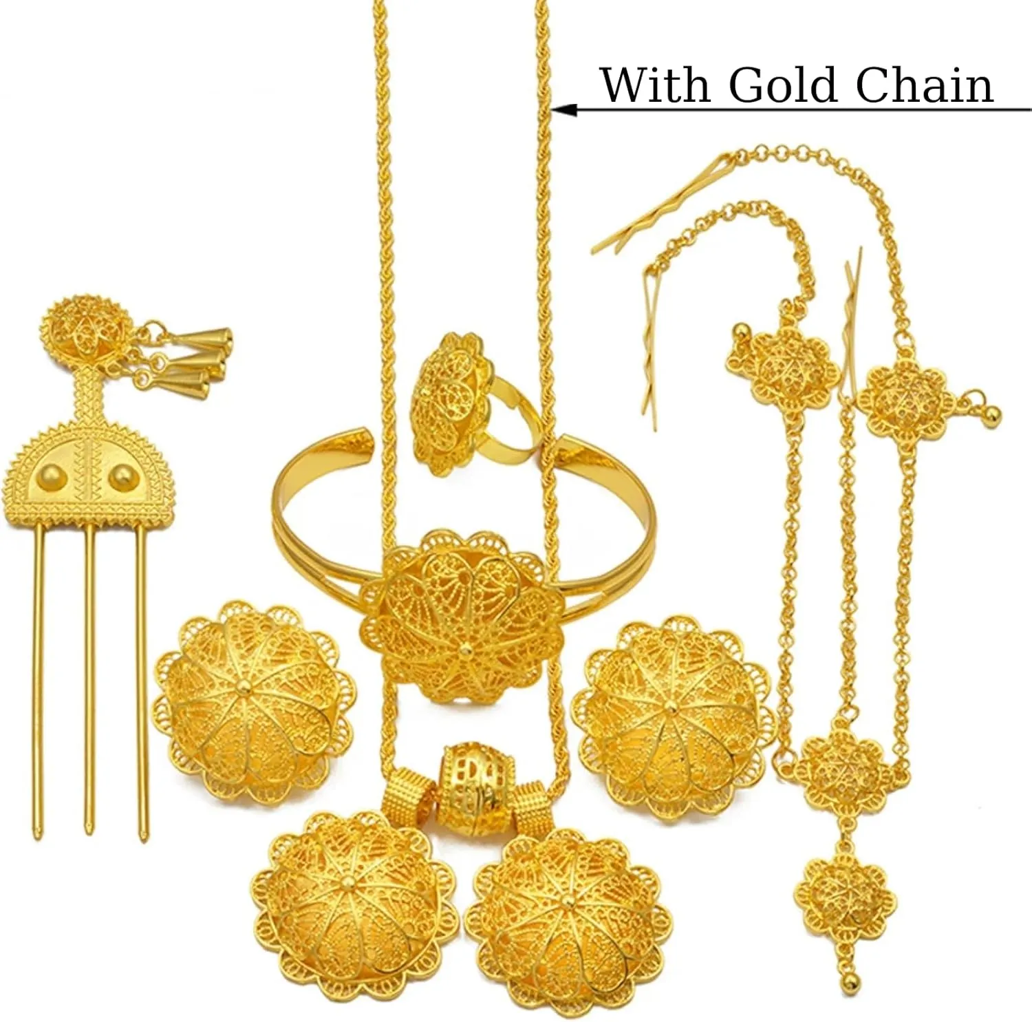 Ethiopian Jewelry for Women Set, Eritrean Jewelry Sets, Ethiopian Jewelry Sets Necklaces Earrings Rings Bracelets Hairpins Head Chains African Eritrean Wedding Gifts