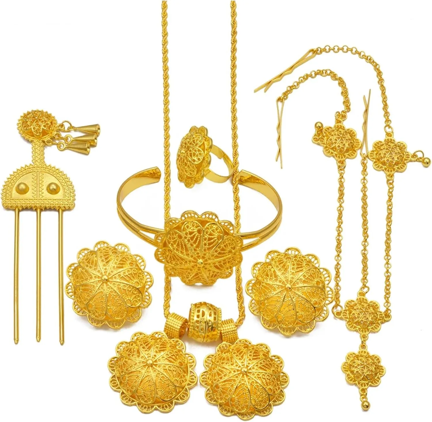 Ethiopian Jewelry for Women Set, Eritrean Jewelry Sets, Ethiopian Jewelry Sets Necklaces Earrings Rings Bracelets Hairpins Head Chains African Eritrean Wedding Gifts