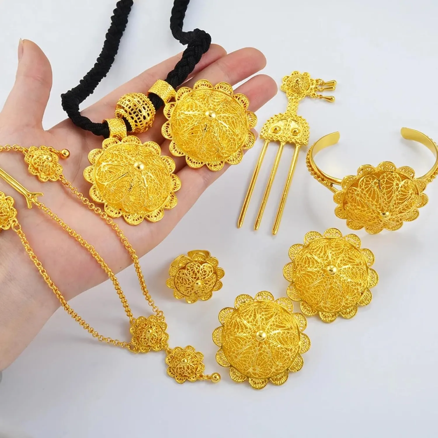 Ethiopian Jewelry for Women Set, Eritrean Jewelry Sets, Ethiopian Jewelry Sets Necklaces Earrings Rings Bracelets Hairpins Head Chains African Eritrean Wedding Gifts