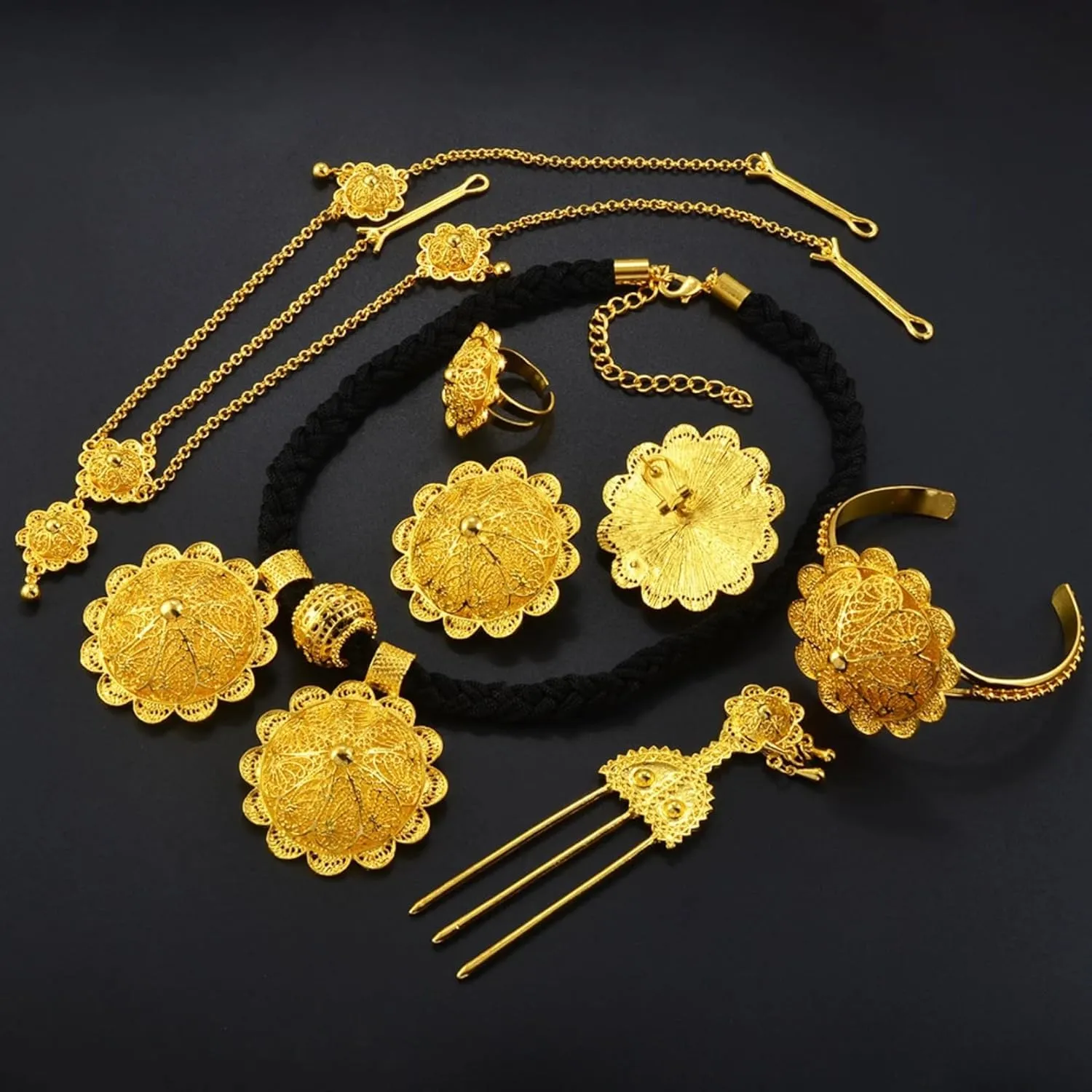 Ethiopian Jewelry for Women Set, Eritrean Jewelry Sets, Ethiopian Jewelry Sets Necklaces Earrings Rings Bracelets Hairpins Head Chains African Eritrean Wedding Gifts