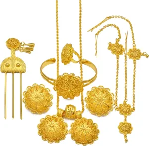 Ethiopian Jewelry for Women Set, Eritrean Jewelry Sets, Ethiopian Jewelry Sets Necklaces Earrings Rings Bracelets Hairpins Head Chains African Eritrean Wedding Gifts