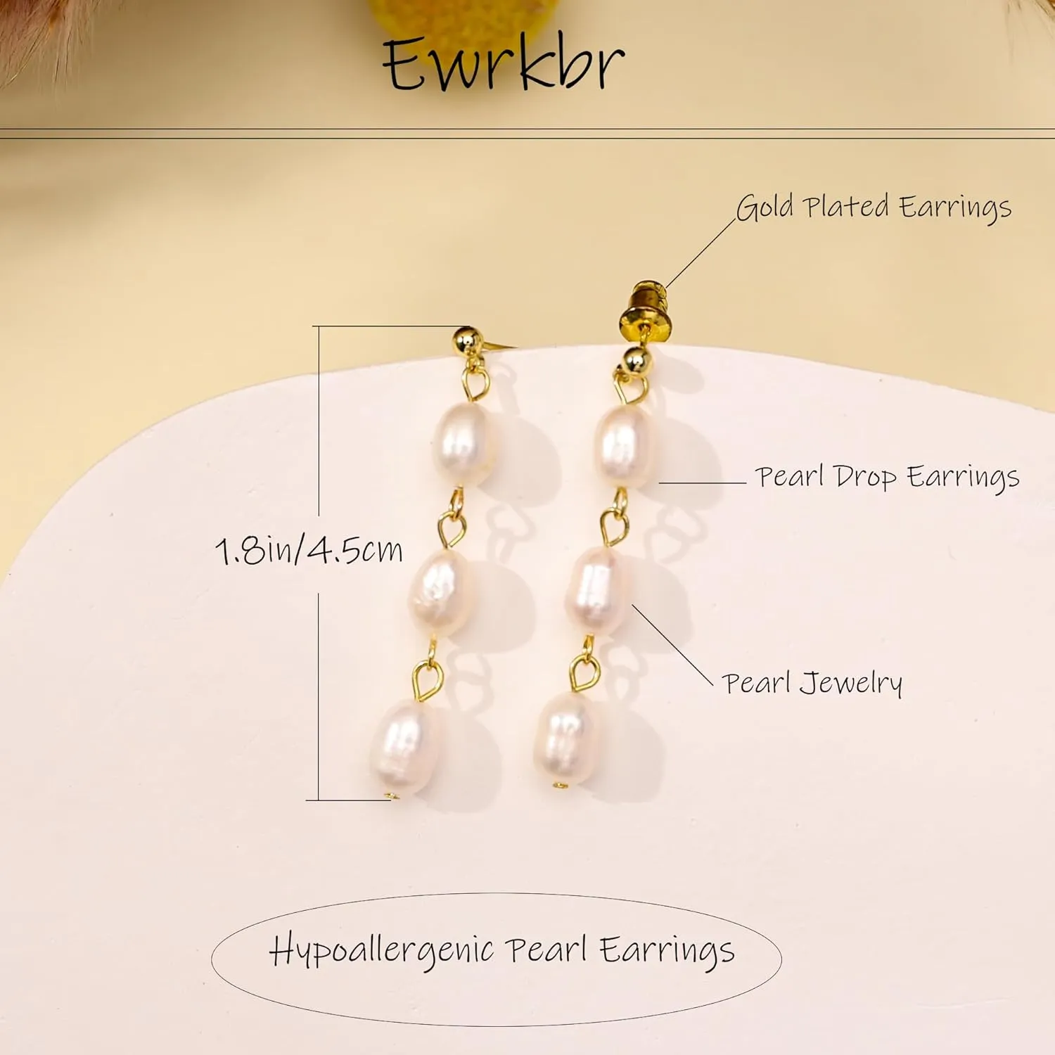 Ewrkbr Pearl Earrings for Women,Dainty 14k Gold Plated Pearl Drop Earrings Cute Gold Pearl Bow Earrings for Women Trendy Gold Pearl Dangle Earrings Charm Gold Jewelry Wedding Earrings for Brides