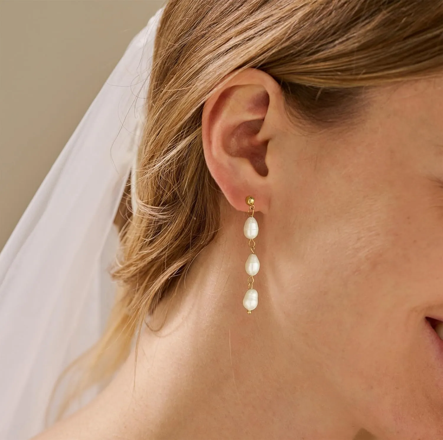 Ewrkbr Pearl Earrings for Women,Dainty 14k Gold Plated Pearl Drop Earrings Cute Gold Pearl Bow Earrings for Women Trendy Gold Pearl Dangle Earrings Charm Gold Jewelry Wedding Earrings for Brides