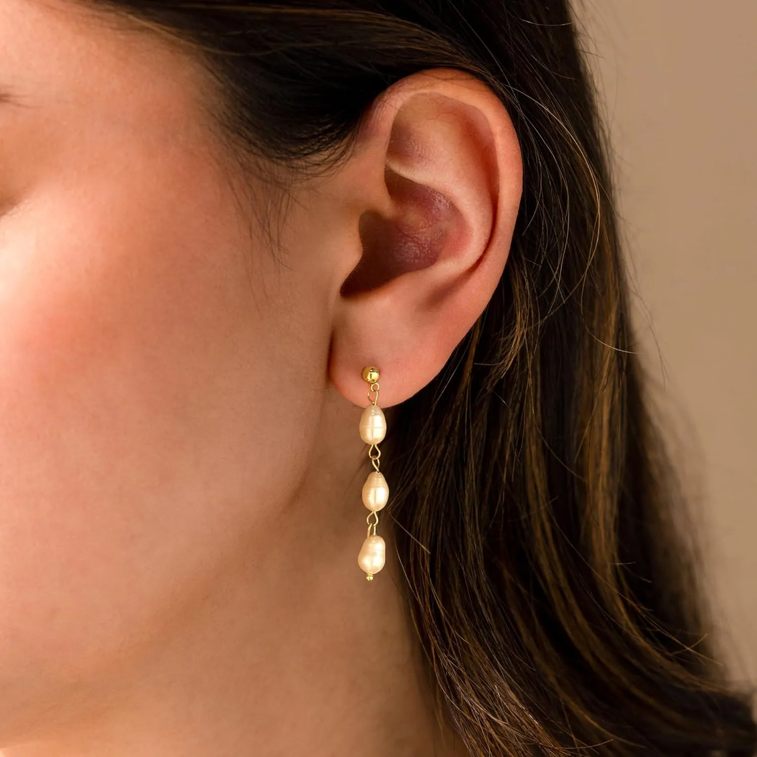 Ewrkbr Pearl Earrings for Women,Dainty 14k Gold Plated Pearl Drop Earrings Cute Gold Pearl Bow Earrings for Women Trendy Gold Pearl Dangle Earrings Charm Gold Jewelry Wedding Earrings for Brides