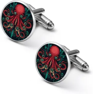 Eyes Octopuss Monster Cuff Links Mens Dress Shirts Classic Stainless Steel Round Cufflinks for Normal and Business Wedding