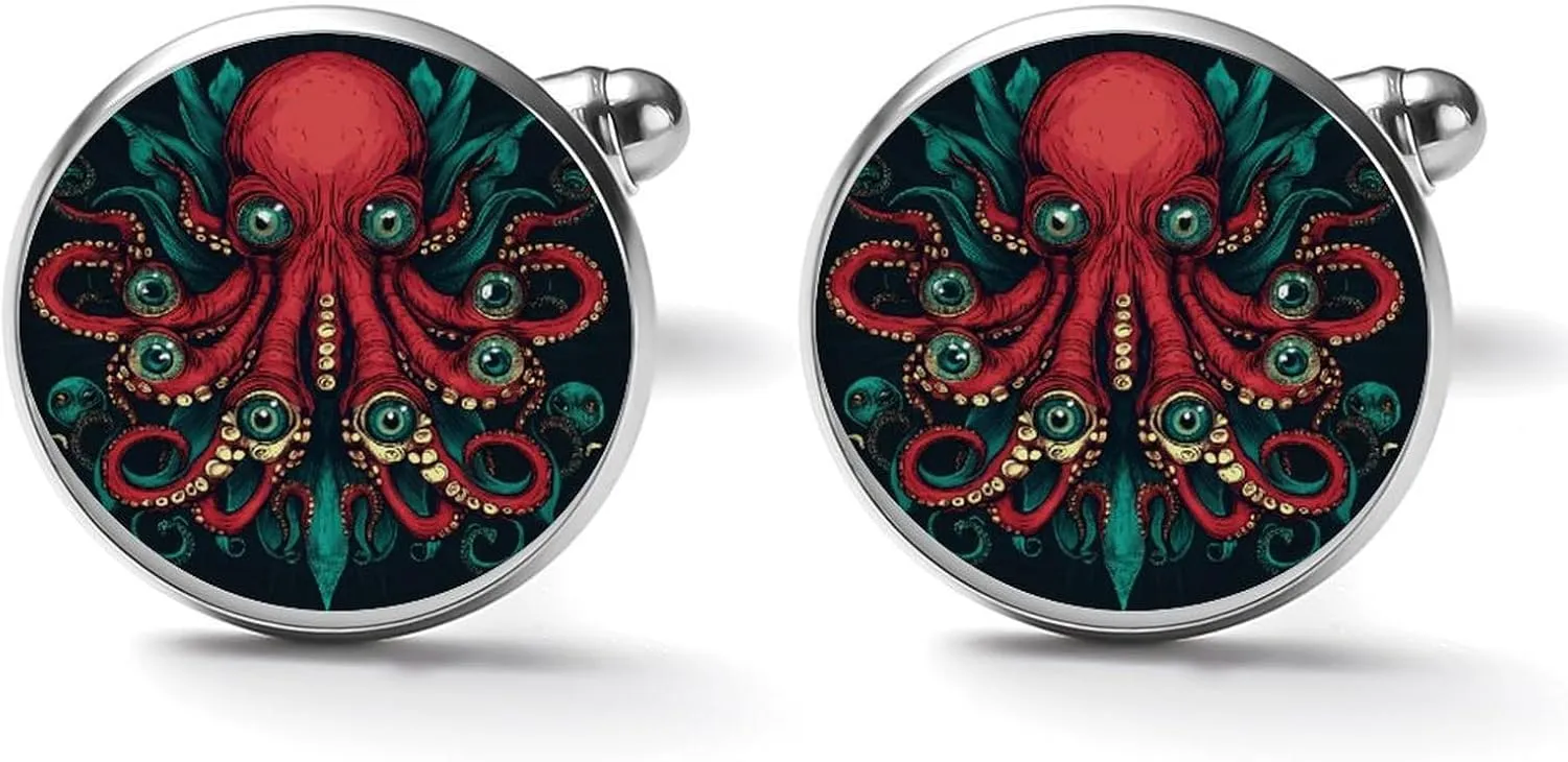 Eyes Octopuss Monster Cuff Links Mens Dress Shirts Classic Stainless Steel Round Cufflinks for Normal and Business Wedding