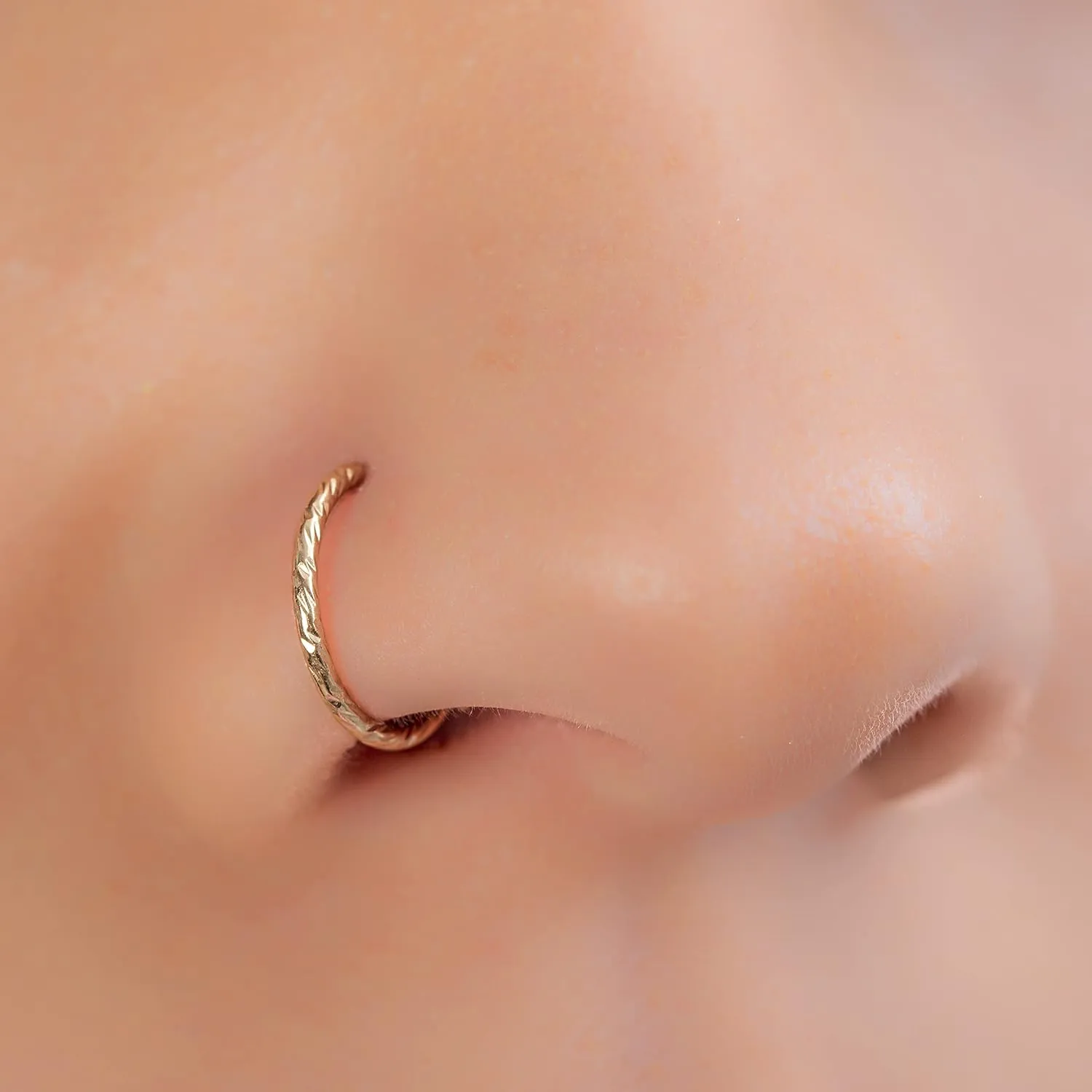 Fake Nose Ring Clip Hammered Gold - 20 Gauge Faux Nose Ring No Piercing Needed - Fake Nose Jewelry