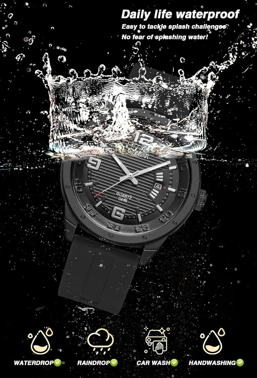 Fashion Analog Watch for Men, Waterproof Quartz Watch with Silicone Band, Unique Design Mens Military Army Sports Calendar Date Big Large Face Wrist Watch