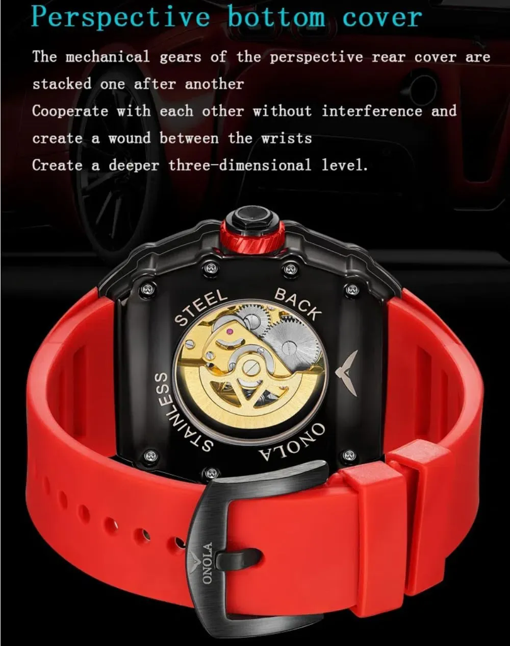 Fashion Tonneau Automatic Watch for Men Vintage Double Tourbillon Hollow Out Watches Waterproof Luminous Sports Mechanical Wristwatch
