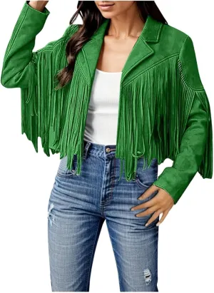 Faux Leather Jackets for Women 2025 Fashion Moto Biker Jacket Fall Winter Fringe Cowboy Cropped Jacket Cool Cardigan