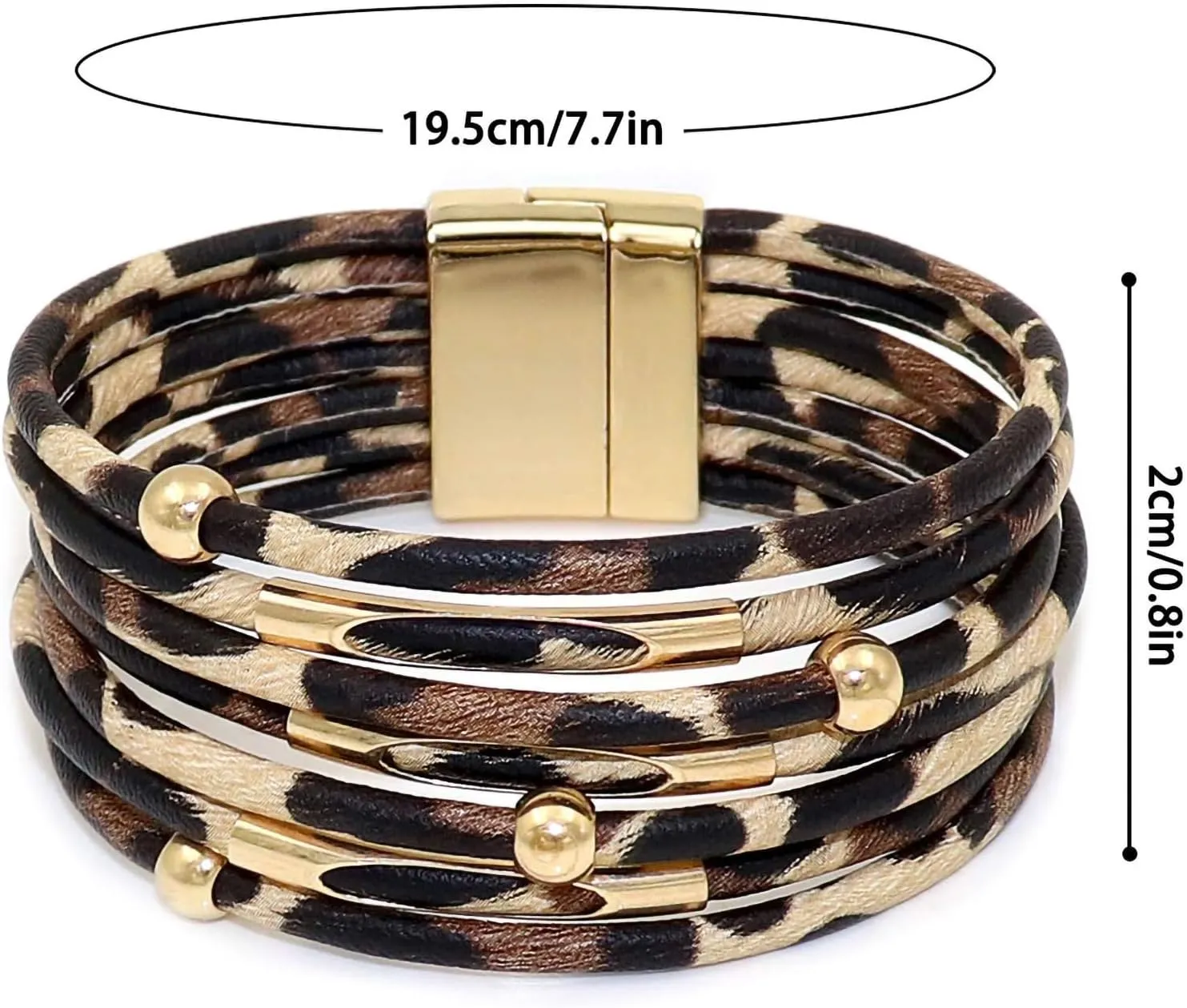 Fesciory Leather Wrap Bracelets for Women, Boho Leopard Multi-Layer Crystal Beads Cuff Bracelet Jewelry