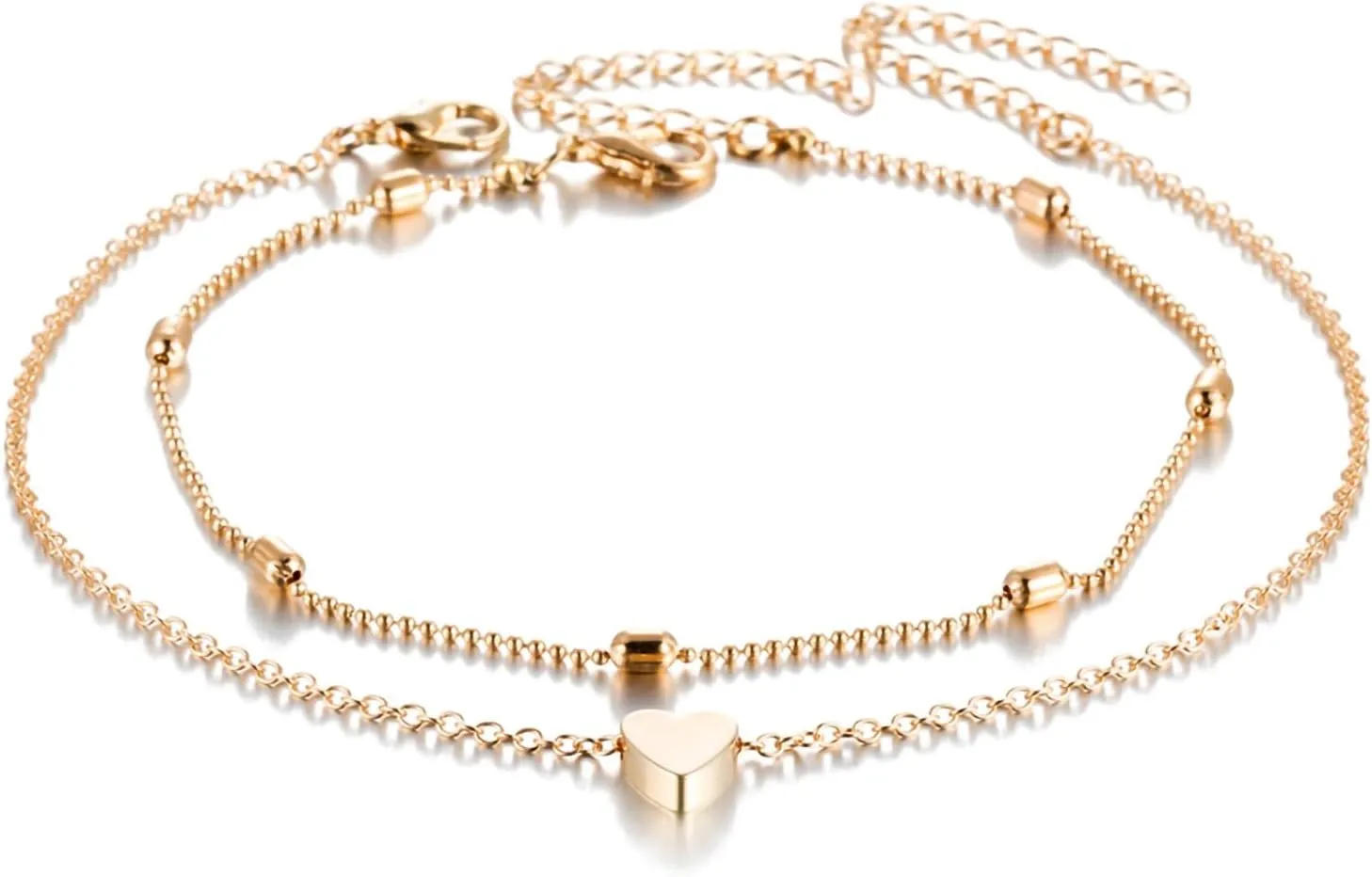 Fesciory Women Heart Anklet Adjustable Beach Layered Ankle Bracelets for Women Gold Alloy Foot Chain Jewelry