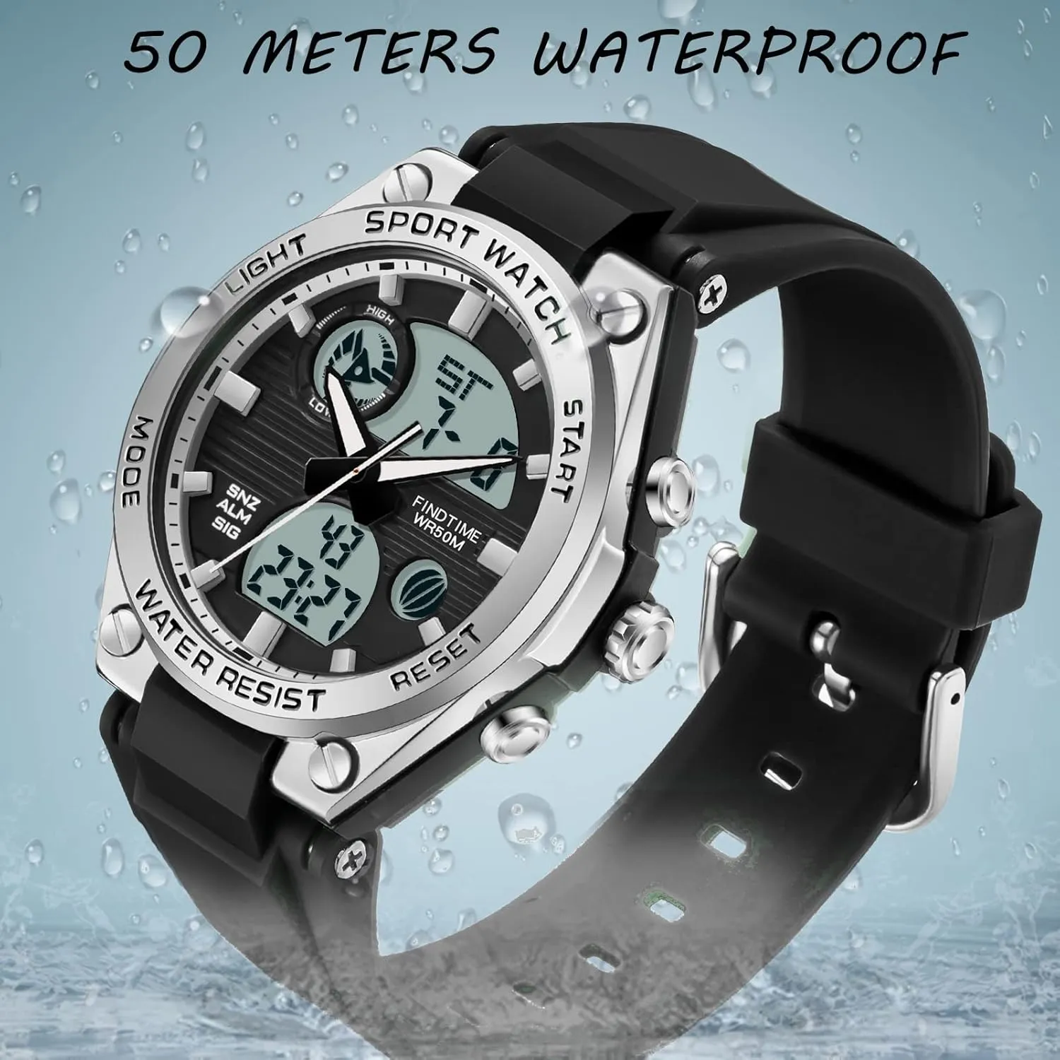 findtime Womens Digital Watch Sport Waterproof Watch Analog Military Tactical Watches LED Backlight Alarm Stopwatch Wrist Watches
