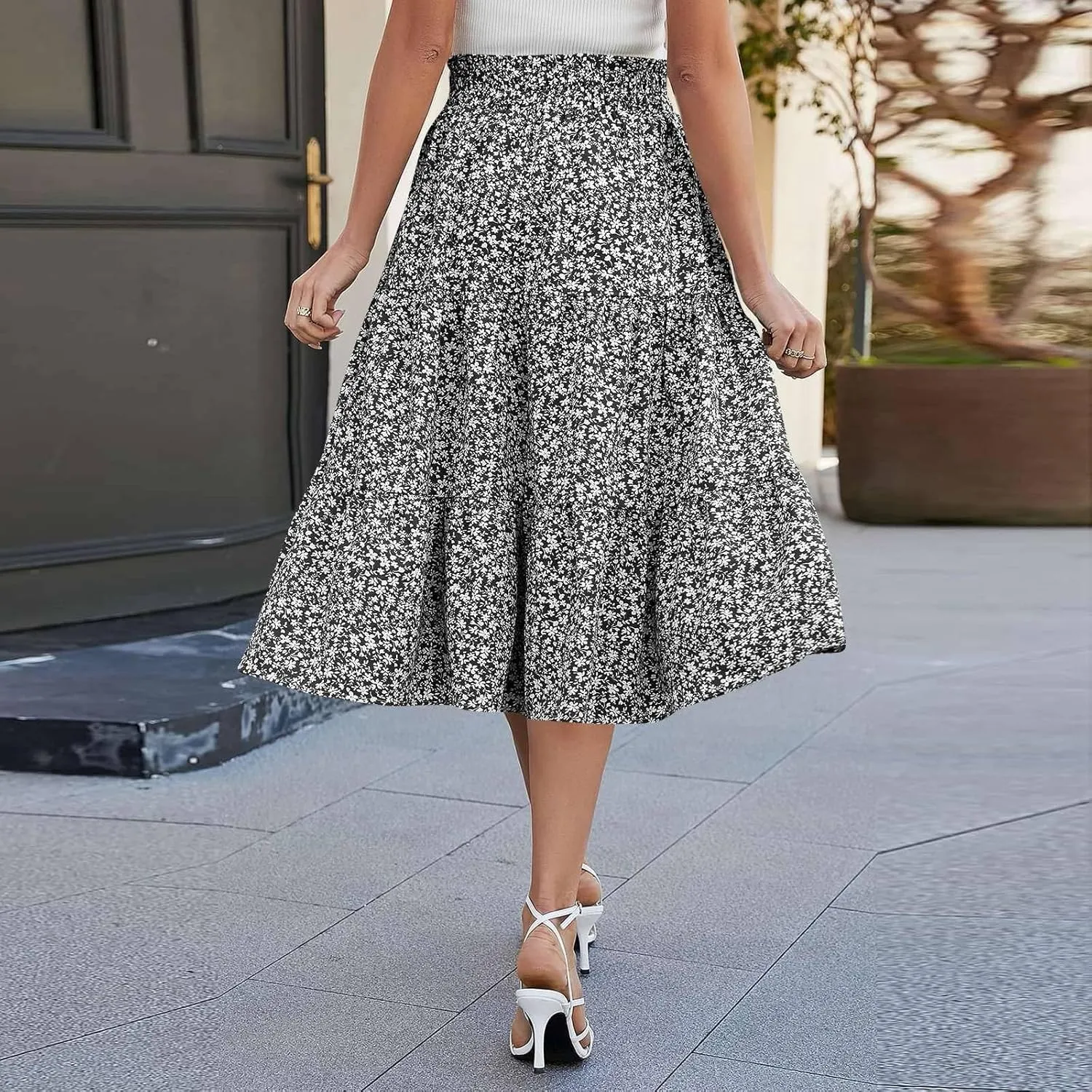 Floral Maxi Skirts for Women 2025 Summer Comfy Tiered Elastic High Waisted Vacation A-Line Flowy Swing Long Skirts
