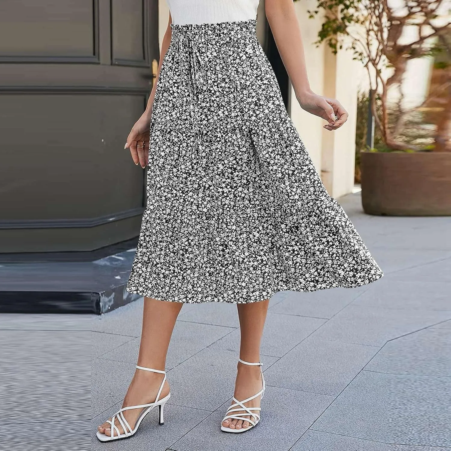 Floral Maxi Skirts for Women 2025 Summer Comfy Tiered Elastic High Waisted Vacation A-Line Flowy Swing Long Skirts
