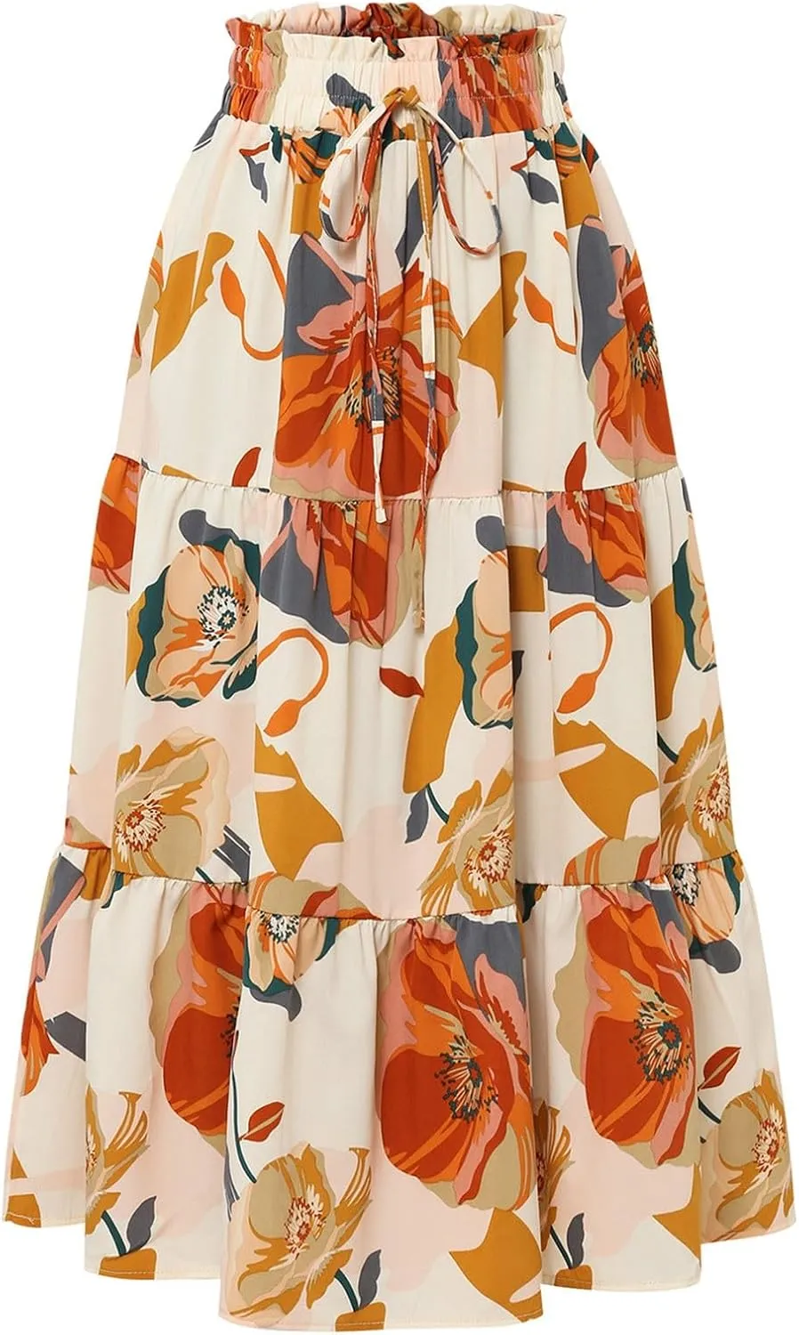 Floral Maxi Skirts for Women Maxi Spring Flowy Boho Comfy Tiered Western Skirt Boho